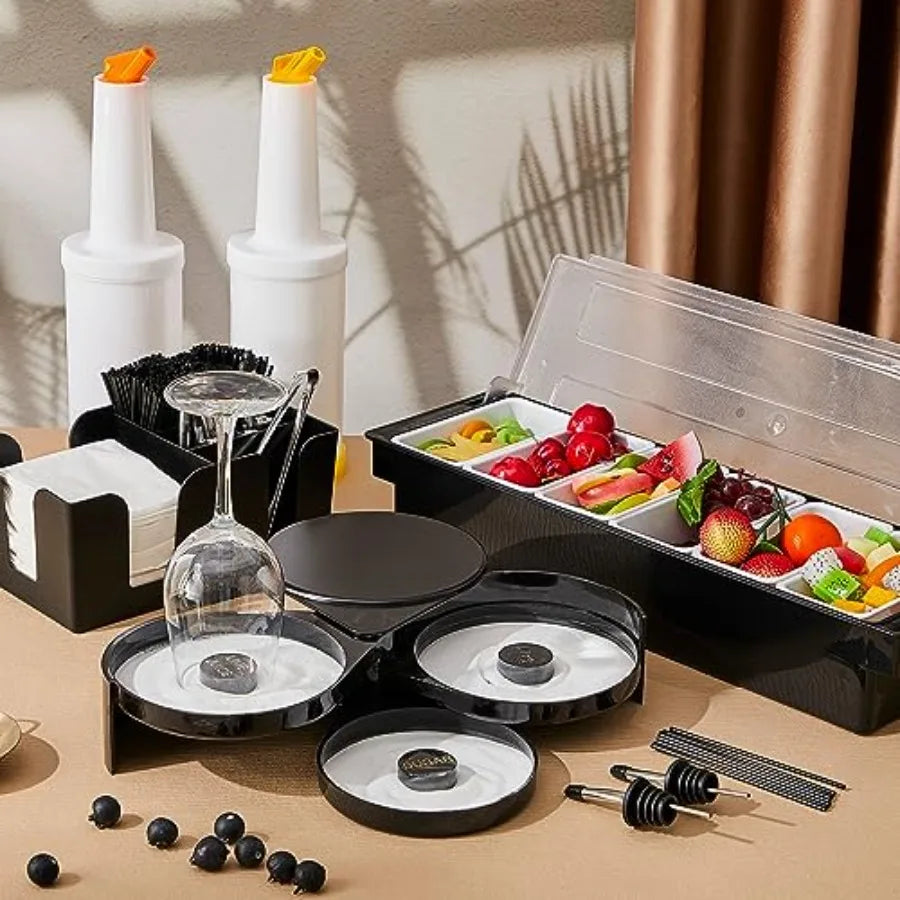 Bartending Garnish Tray With Lid Bar Caddy And Bottle Pourers