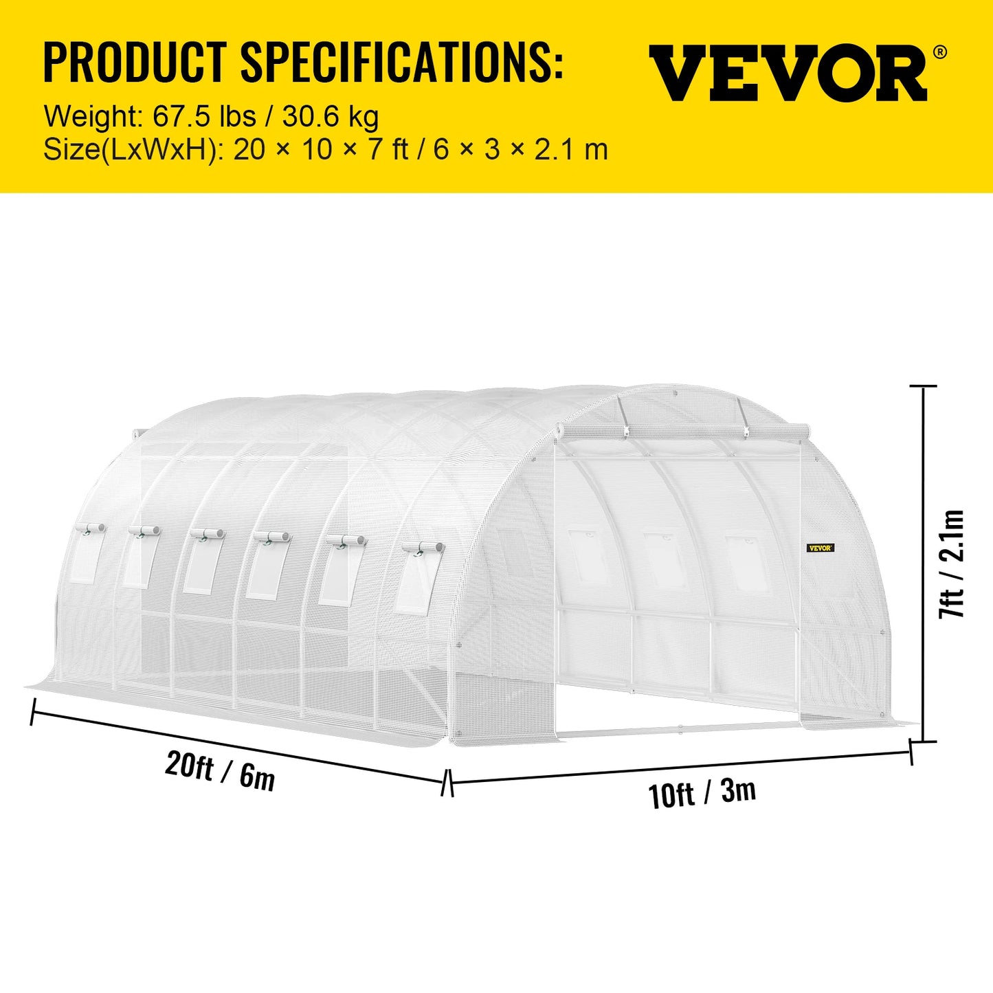 SucceBuy Walk In Tunnel Greenhouse Galvanized Steel Hoops Doors