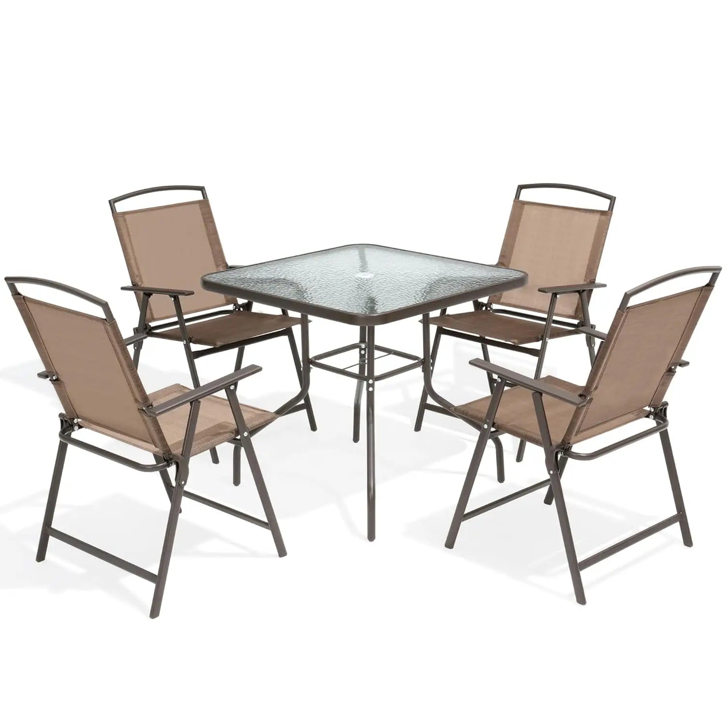 Outdoor 5 Piece Rattan Patio Dining Set With Folding Chairs