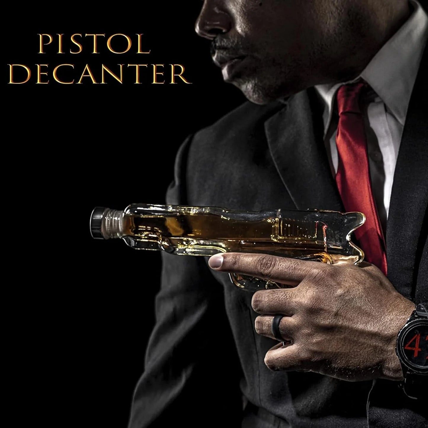 Gun Whiskey Decanter Set With Wooden Stand And 2 Cups