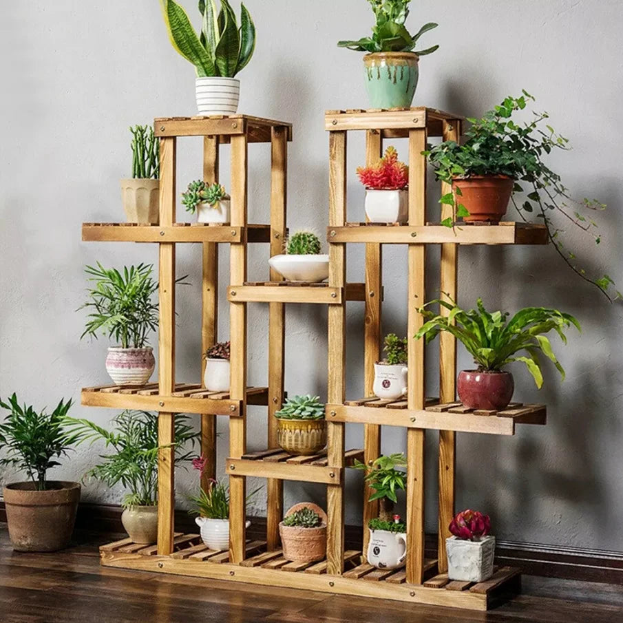 WisforFrame Wooden Plant Shelf Flower Pot Stand Indoor Outdoor Multi Tier Display