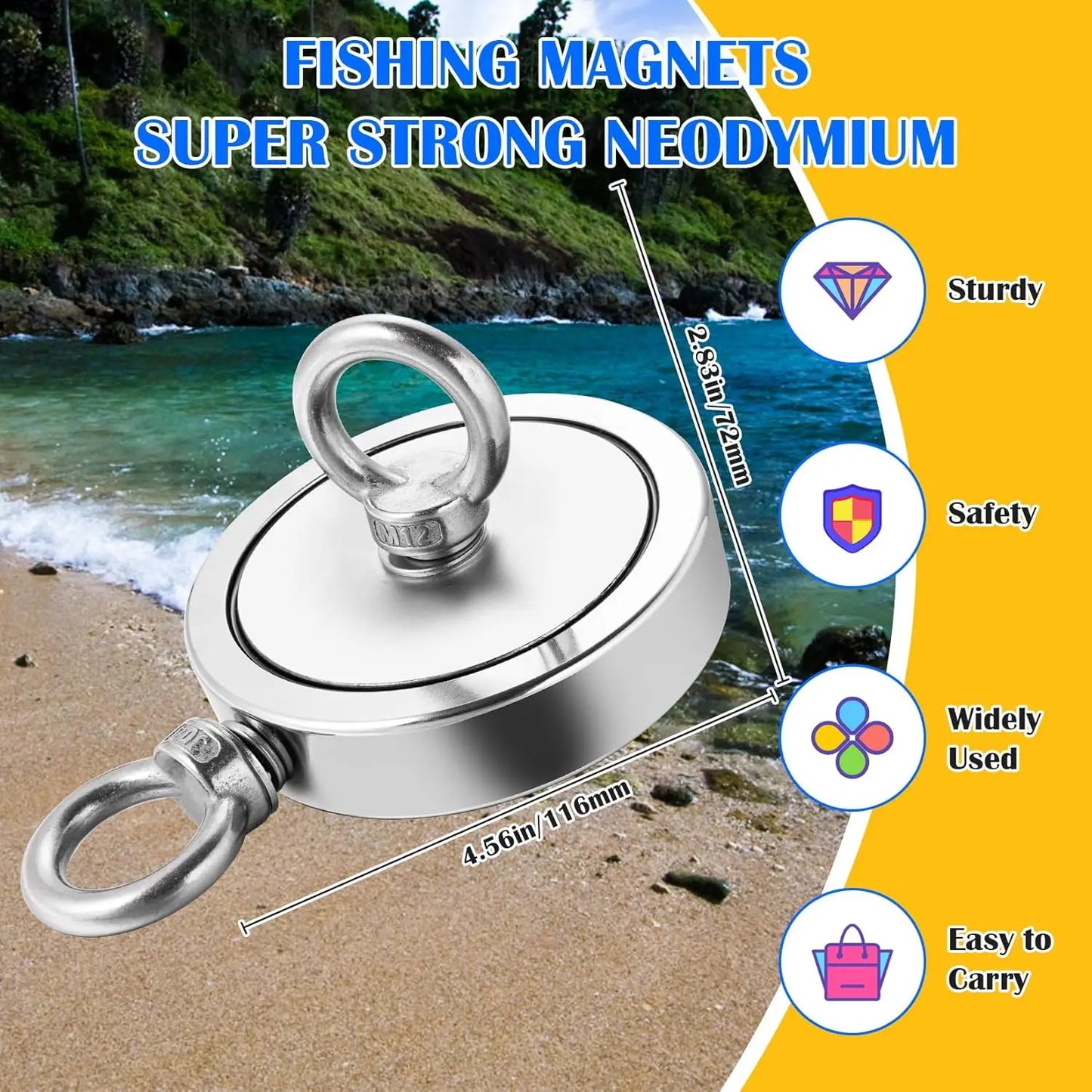 Heavy Duty Magnet Fishing Kit 2625 Lbs Pulling Power