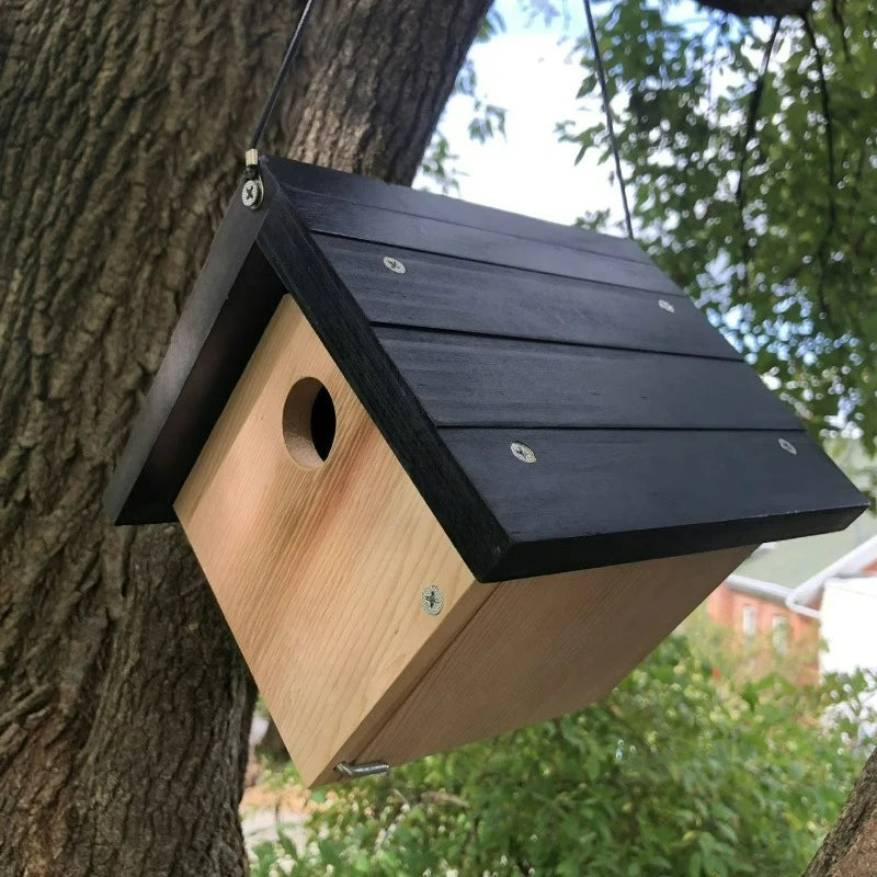 Triangle Cedar Bird House Outdoor Backyard Premium Quality