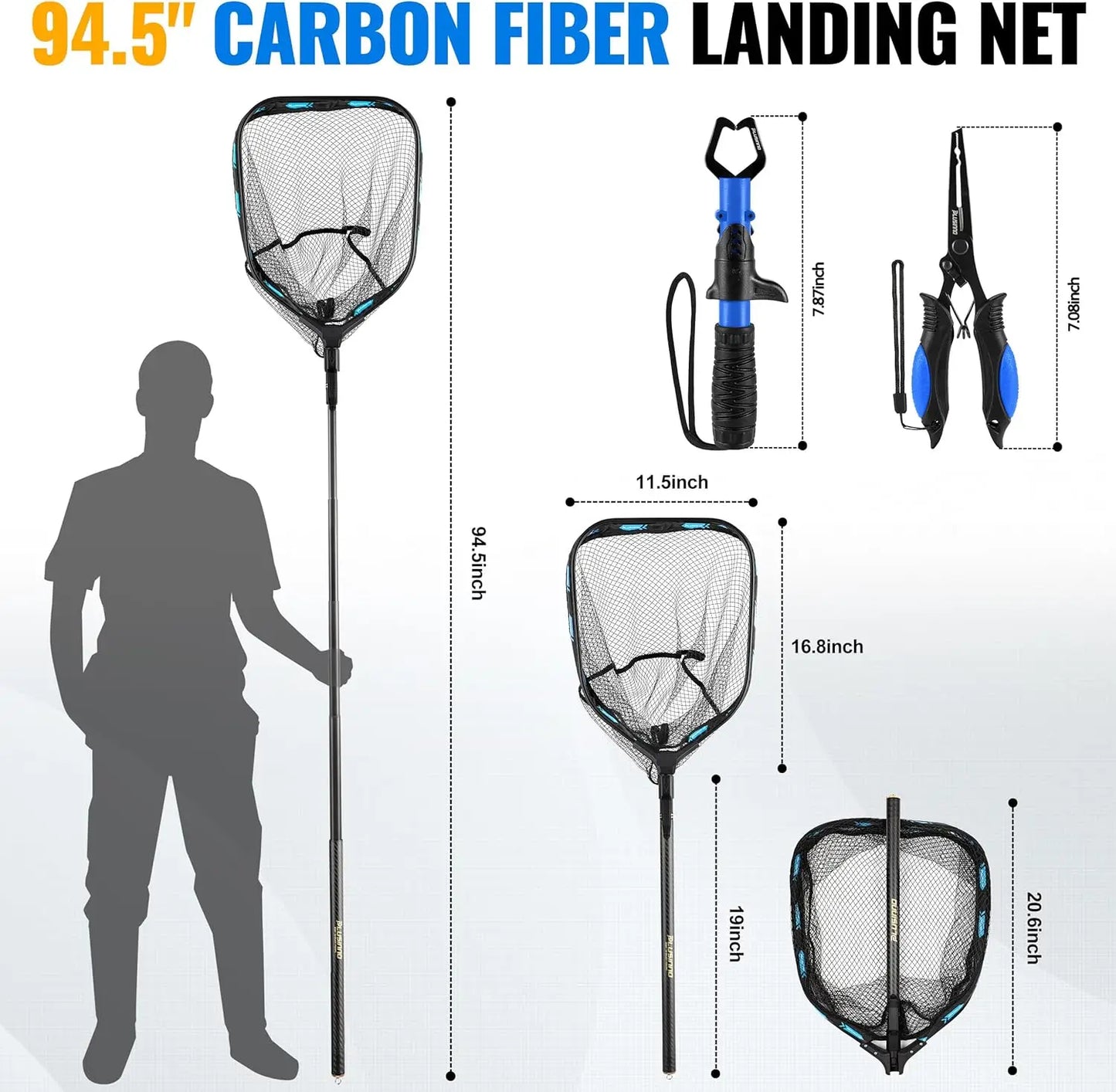 Telescoping Carbon Fiber Fishing Net With Floating Handle For Kayak