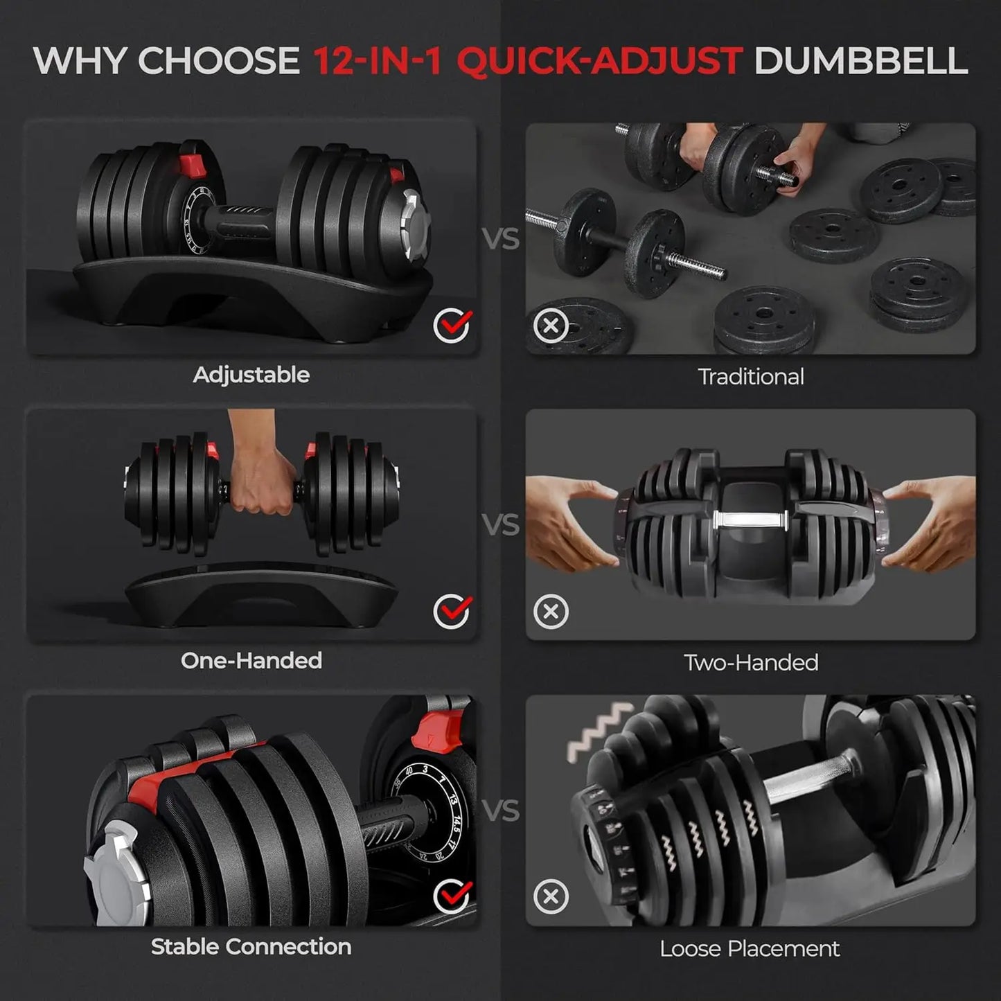 Adjustable Dumbbell Set With Anti Slip Handle Tray