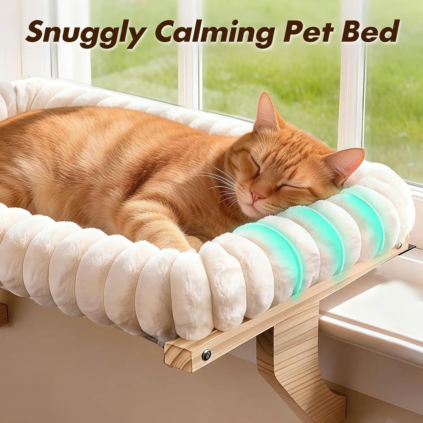 Cat Window Perch With Bolster Natural Wood And Metal Frame