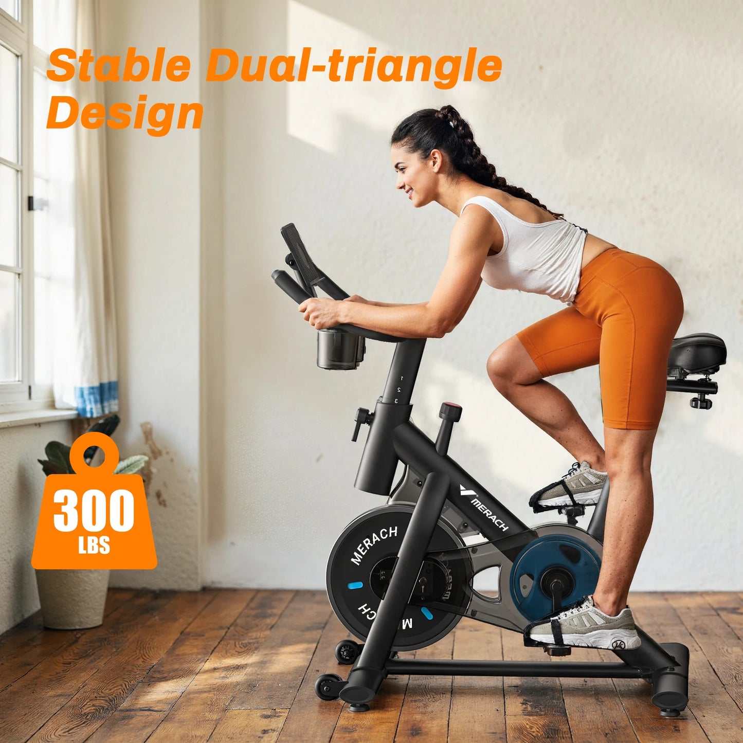 MERACH Exercise Bike Low Noise Indoor Cycling With Tablet Mount 300lb