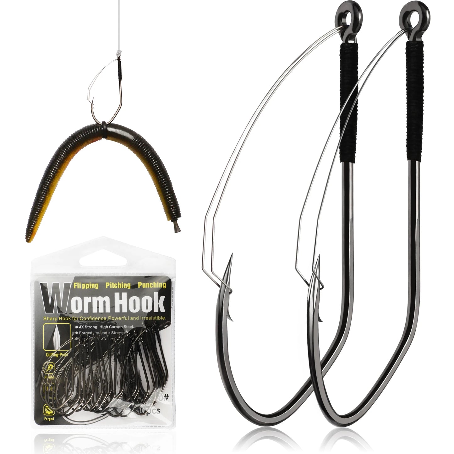 V Bend Weedless Worm Hooks For Bass Fishing 30Pcs Professional