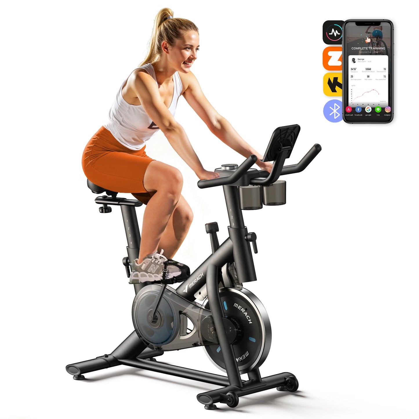 MERACH Exercise Bike Low Noise Indoor Cycling With Tablet Mount 300lb