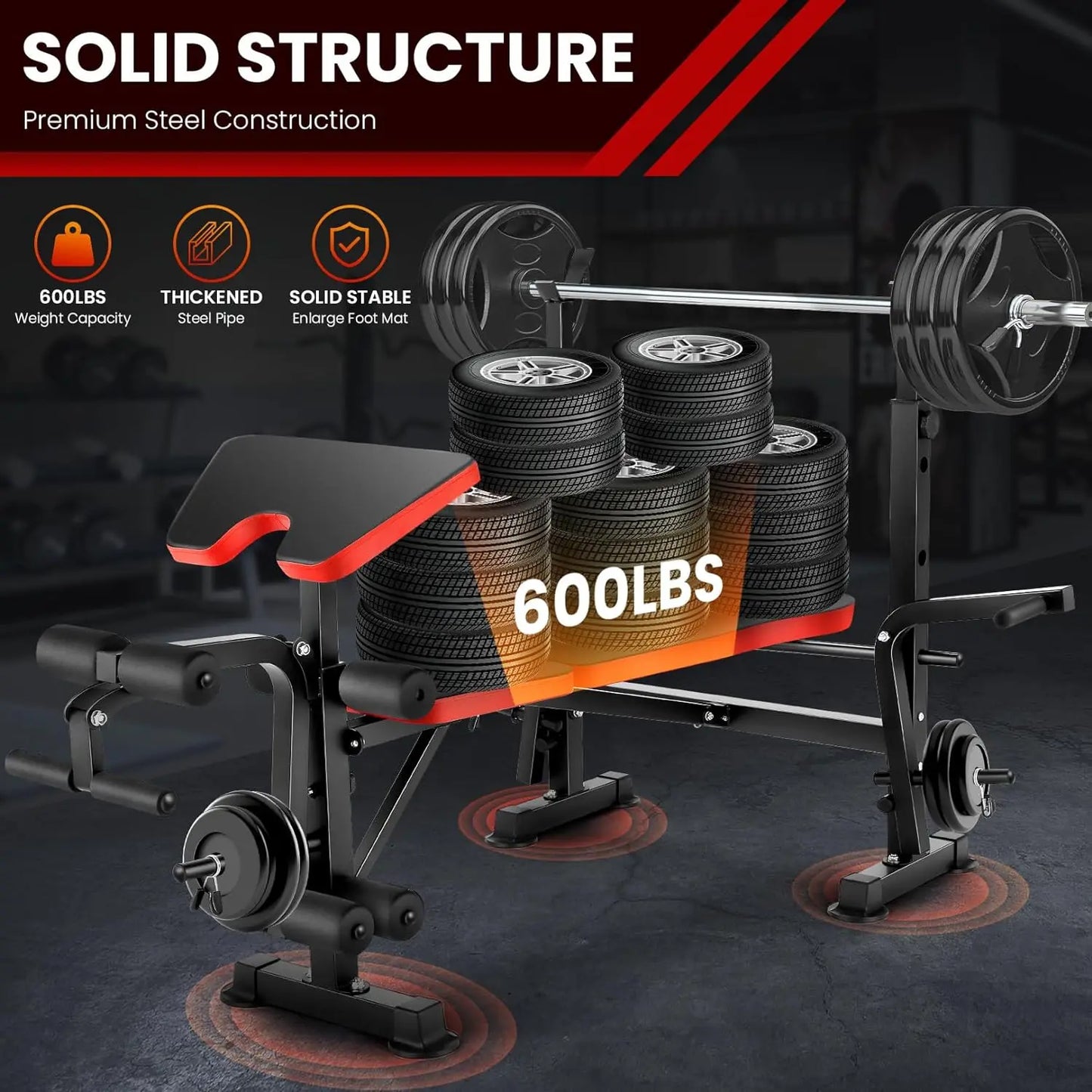 6 In 1 Weight Bench Set With Squat And Barbell Rack For Strength Training