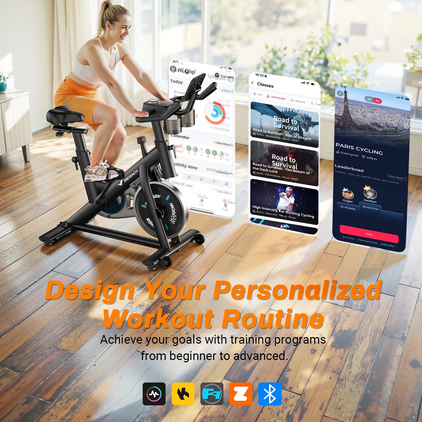 MERACH Exercise Bike Low Noise Indoor Cycling With Tablet Mount 300lb