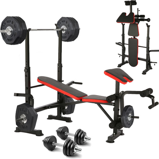 6 In 1 Weight Bench Set With Squat And Barbell Rack For Strength Training