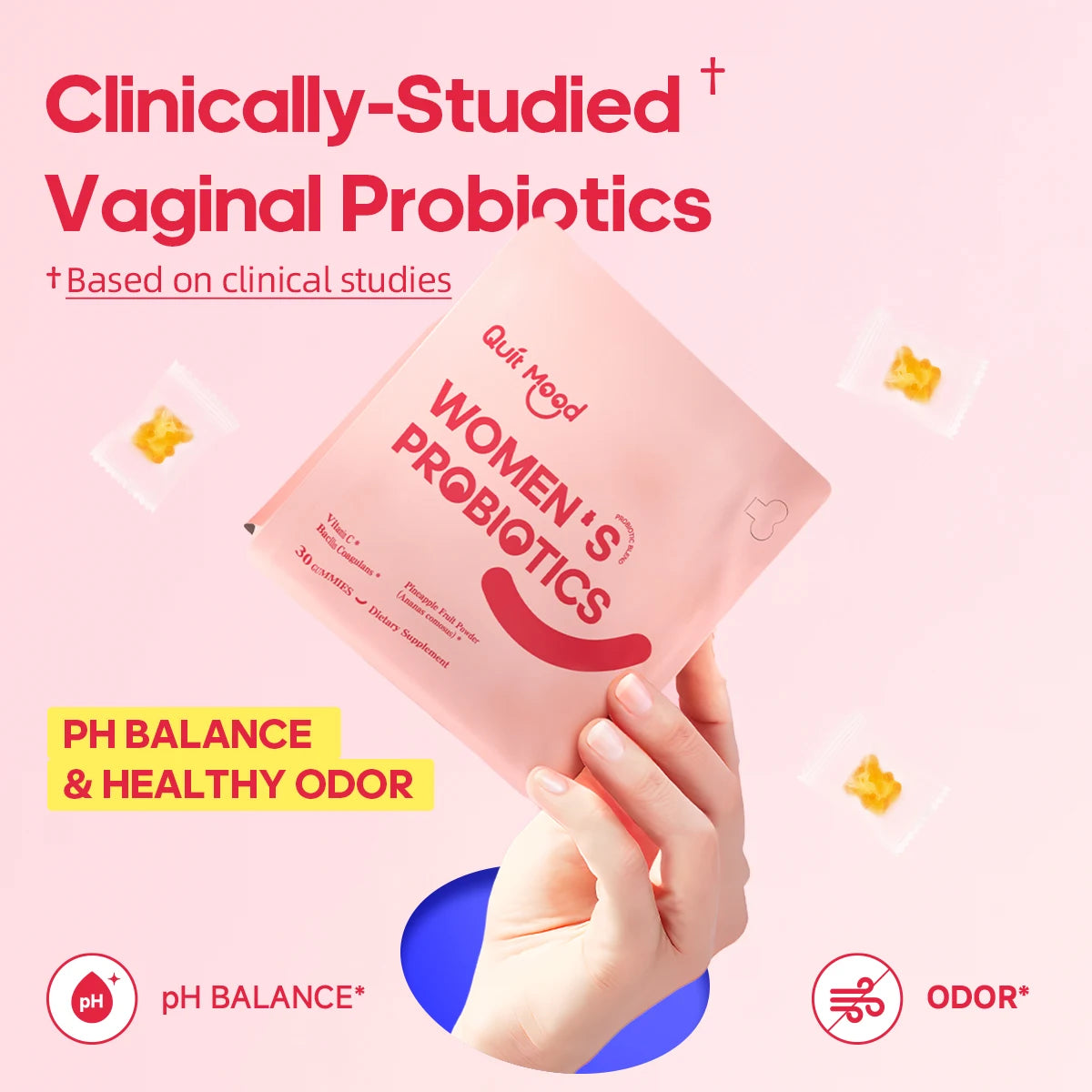 Quitmood Women Probiotics Feminine PH Balance Gummies Vitamin C Pineapple