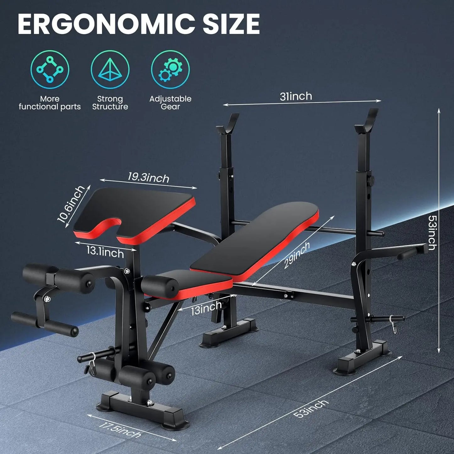 6 In 1 Weight Bench Set With Squat And Barbell Rack For Strength Training