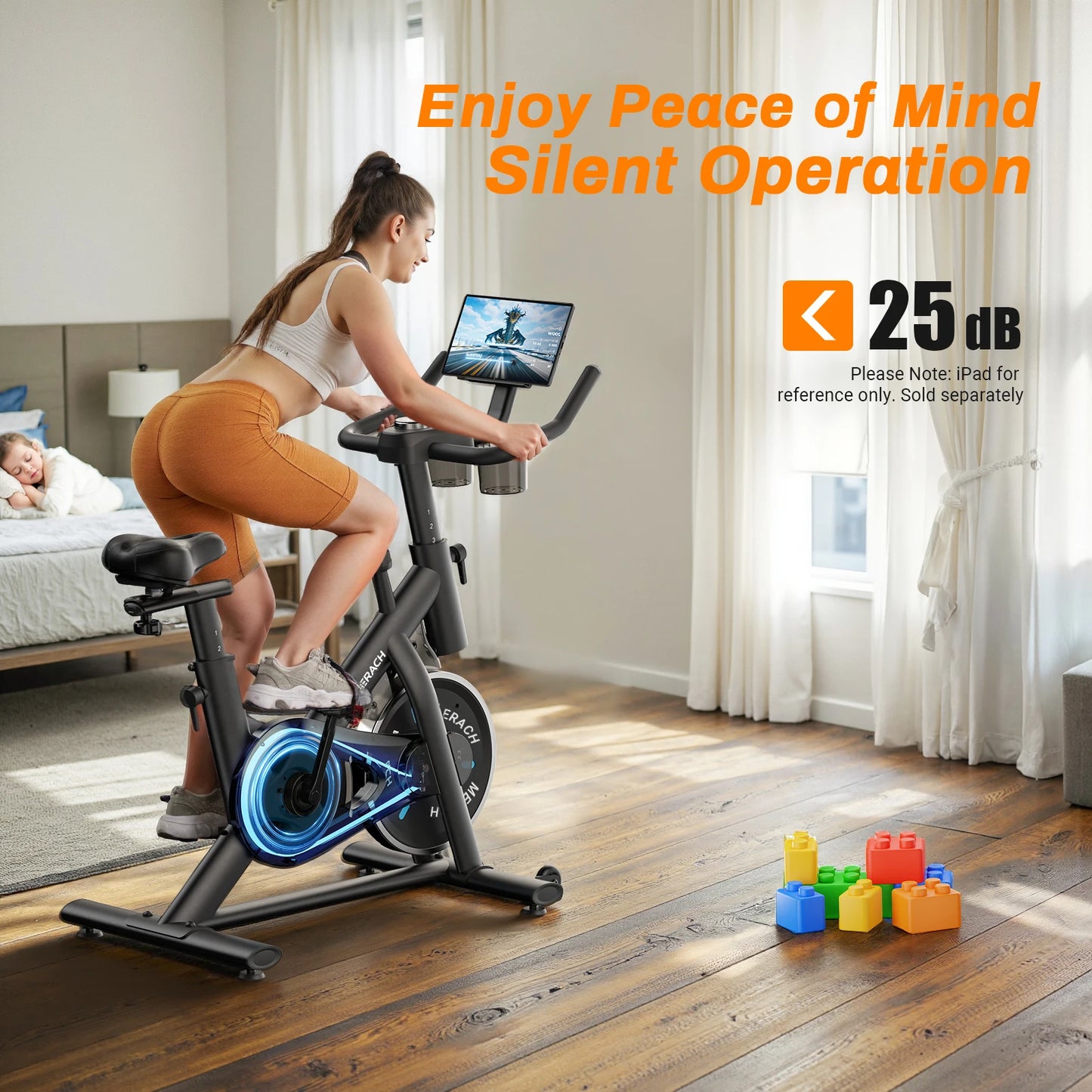 MERACH Exercise Bike Low Noise Indoor Cycling With Tablet Mount 300lb