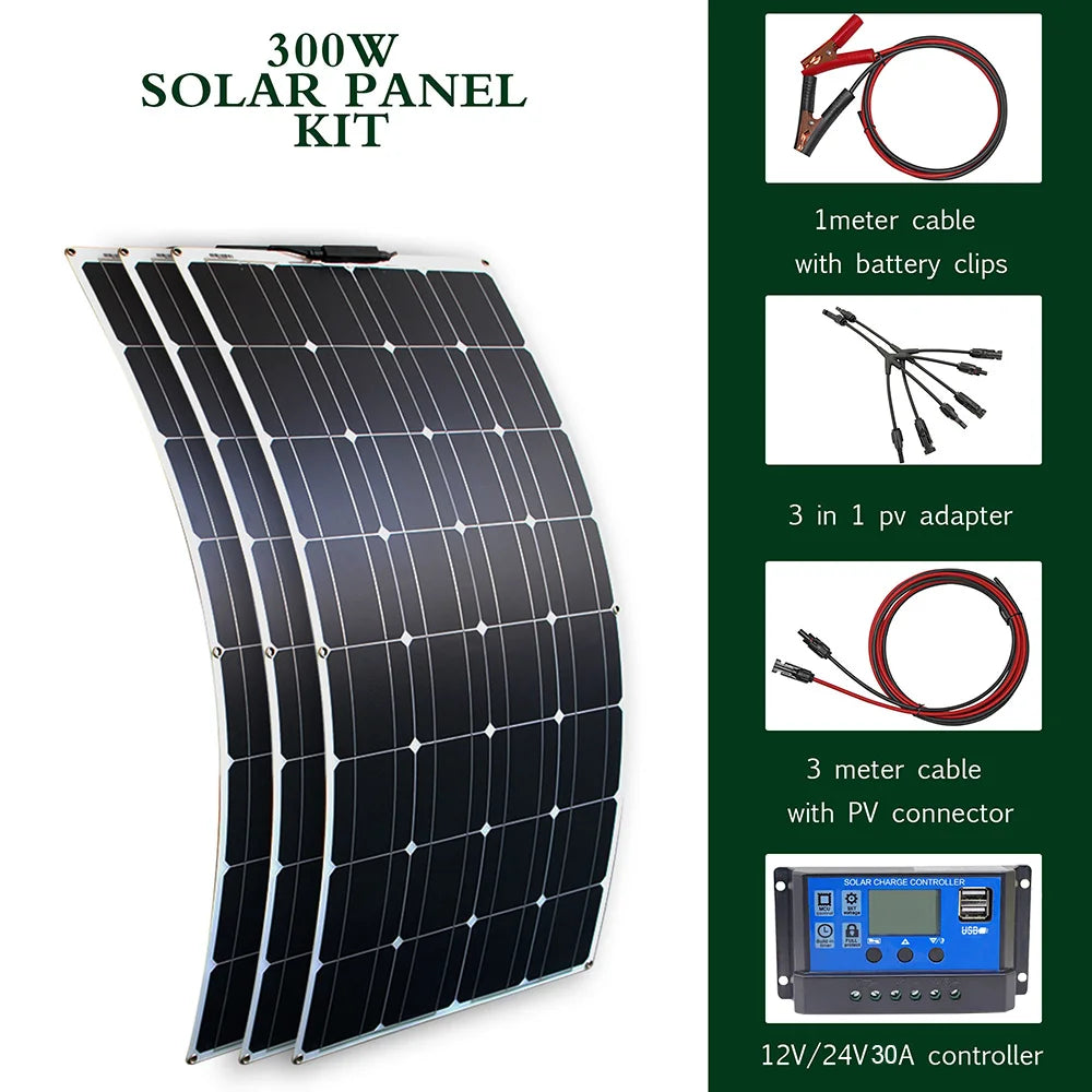 Dgsunlight Flexible Solar Panel Kit 100W 12V 24V Battery Charger