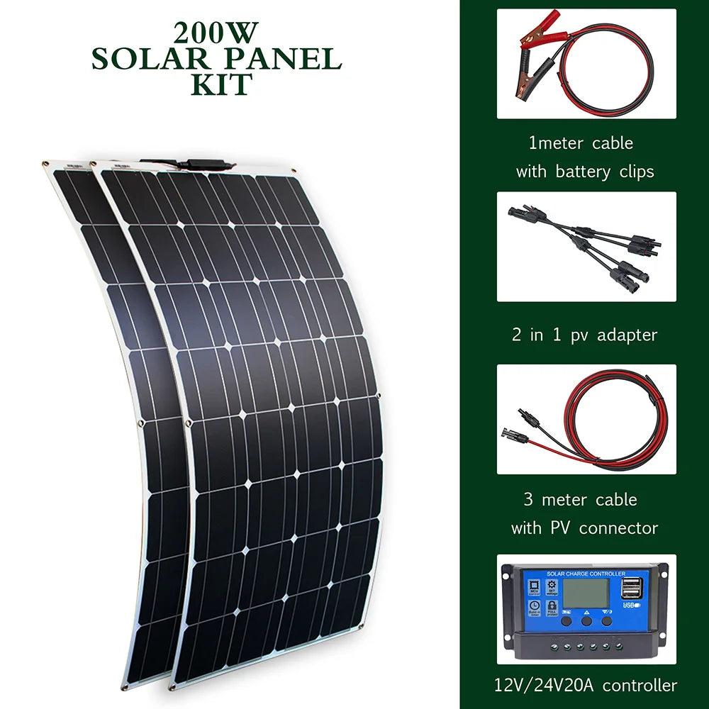 Dgsunlight Flexible Solar Panel Kit 100W 12V 24V Battery Charger