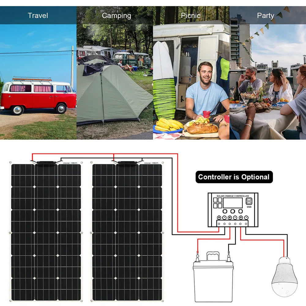 Dgsunlight Flexible Solar Panel Kit 100W 12V 24V Battery Charger