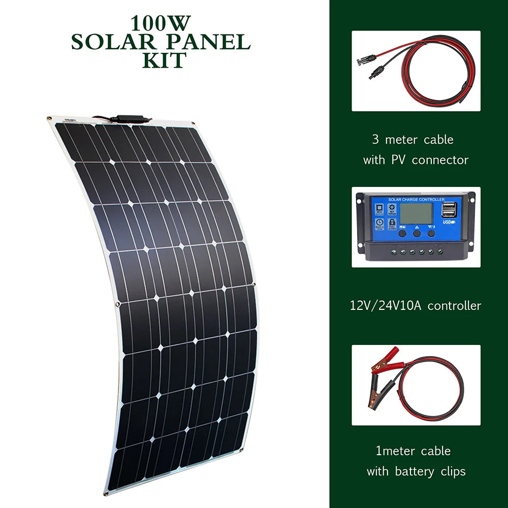 Dgsunlight Flexible Solar Panel Kit 100W 12V 24V Battery Charger