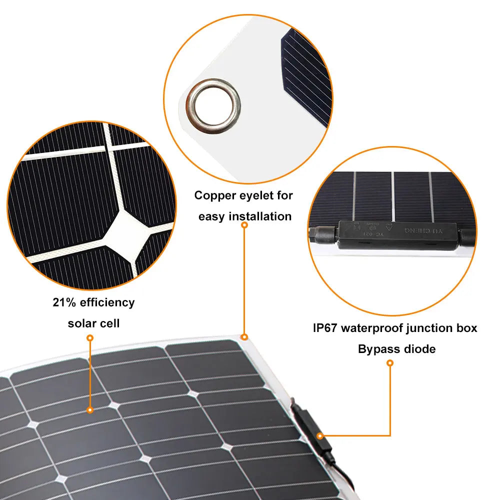 Dgsunlight Flexible Solar Panel Kit 100W 12V 24V Battery Charger