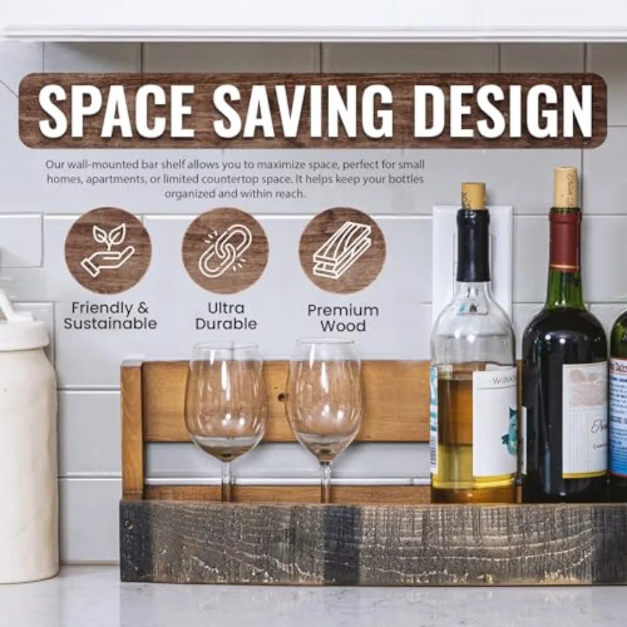 Rustic Wall Mounted Liquor Display Shelf