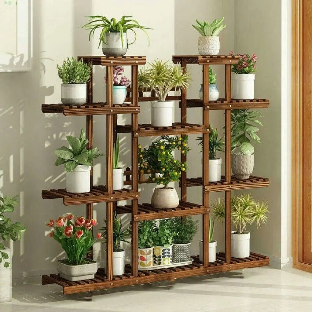 WisforFrame Wooden Plant Shelf Flower Pot Stand Indoor Outdoor Multi Tier Display