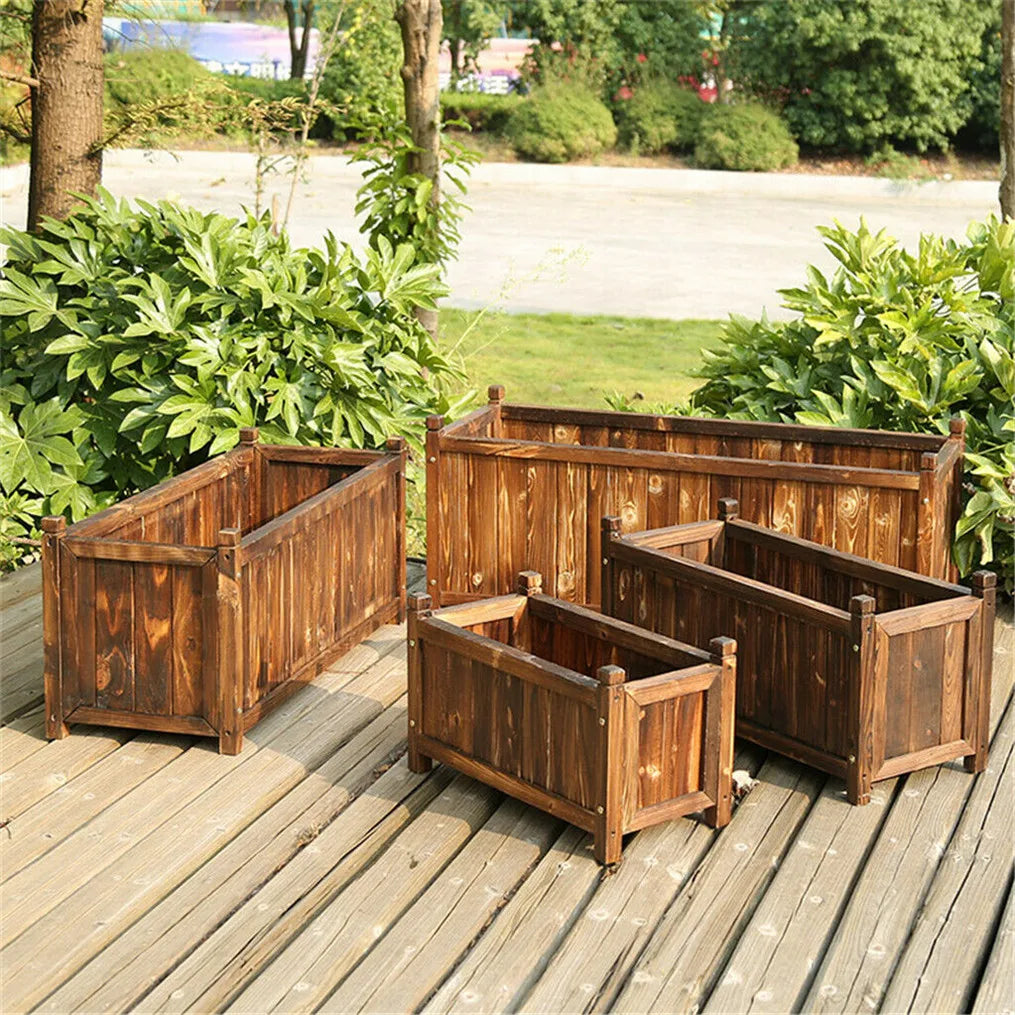 Pine Wood Raised Flower Bed Planter Box for Indoor Outdoor