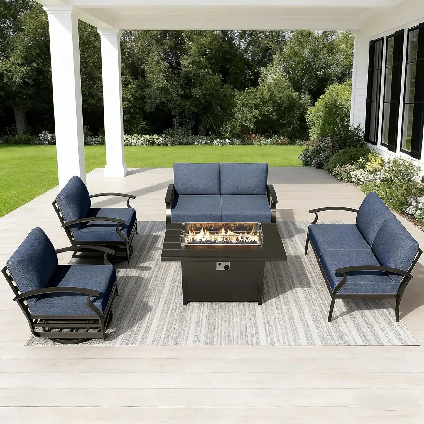 Aluminum Patio Furniture Set With Fire Pit Table And Chairs
