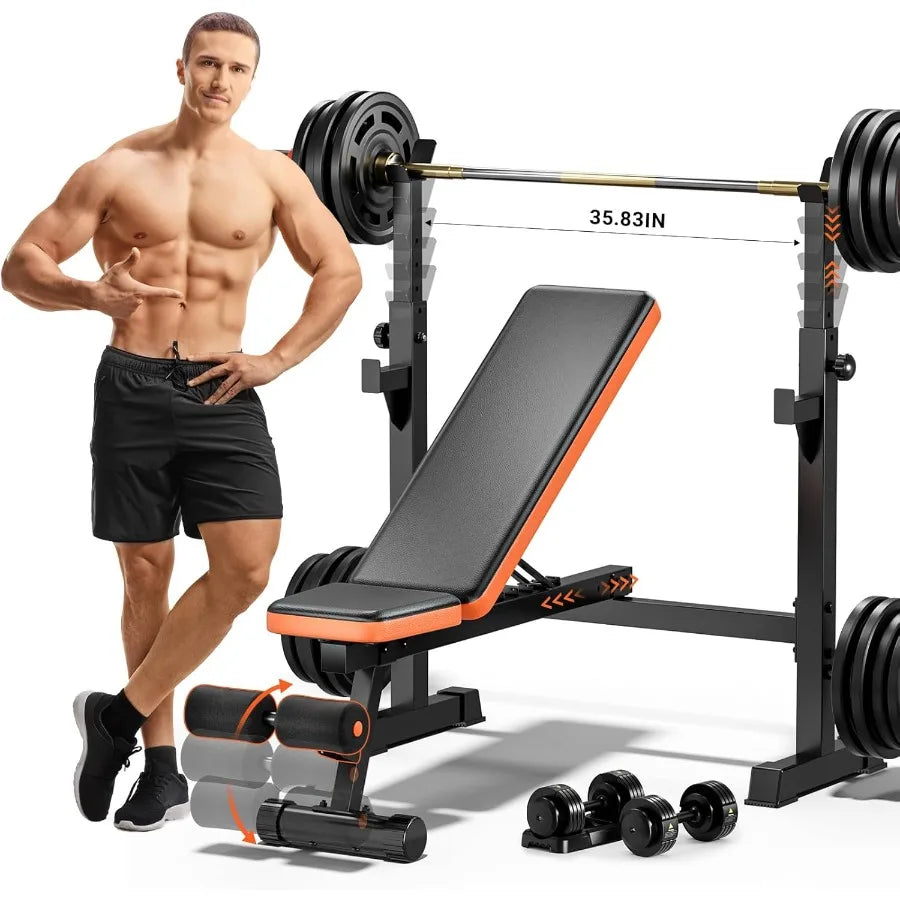 XMSJ Weight Bench With Squat Rack Adjustable Olympic Gym Bench