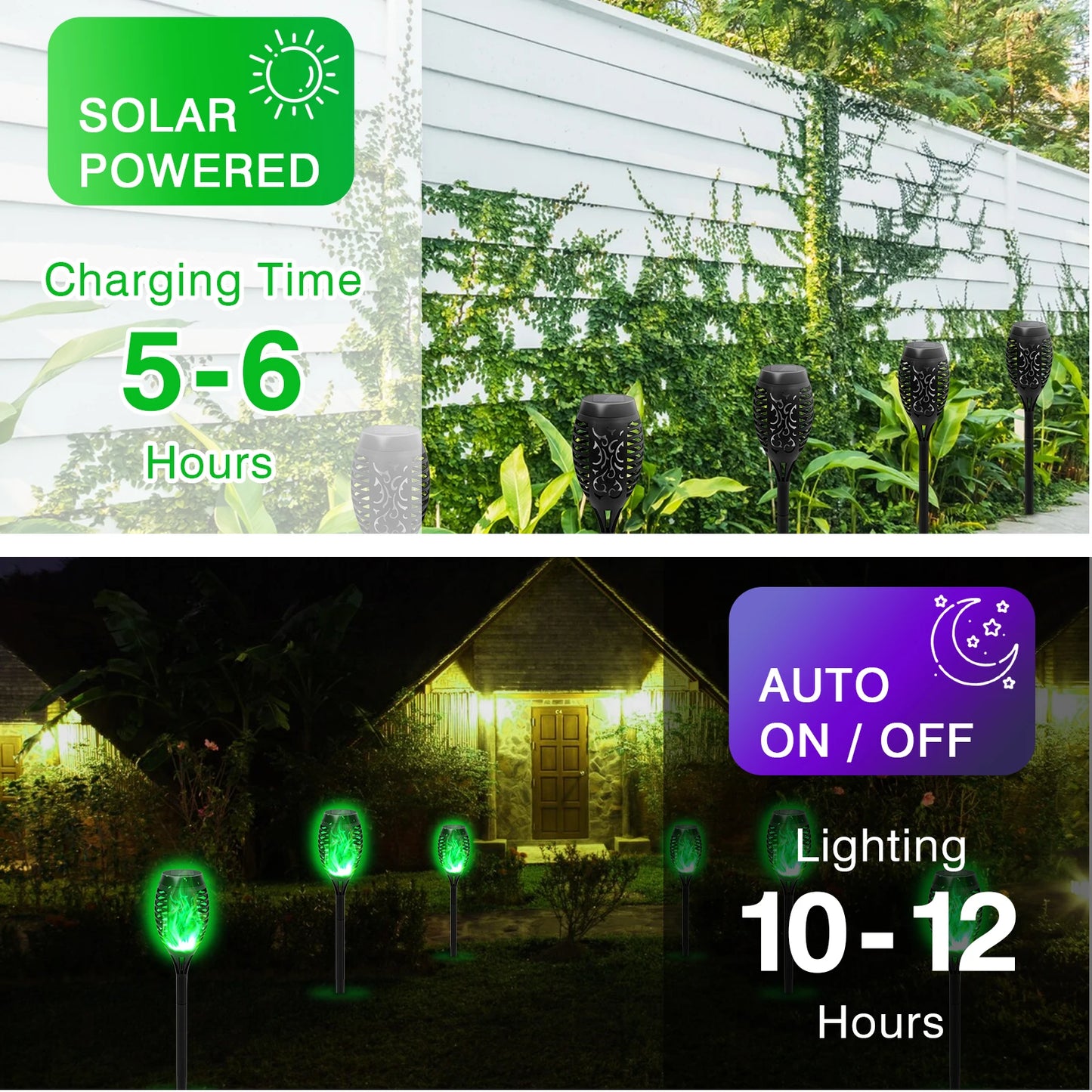 Solar Flame Torch Lights LED Flicker for Lawn Path
