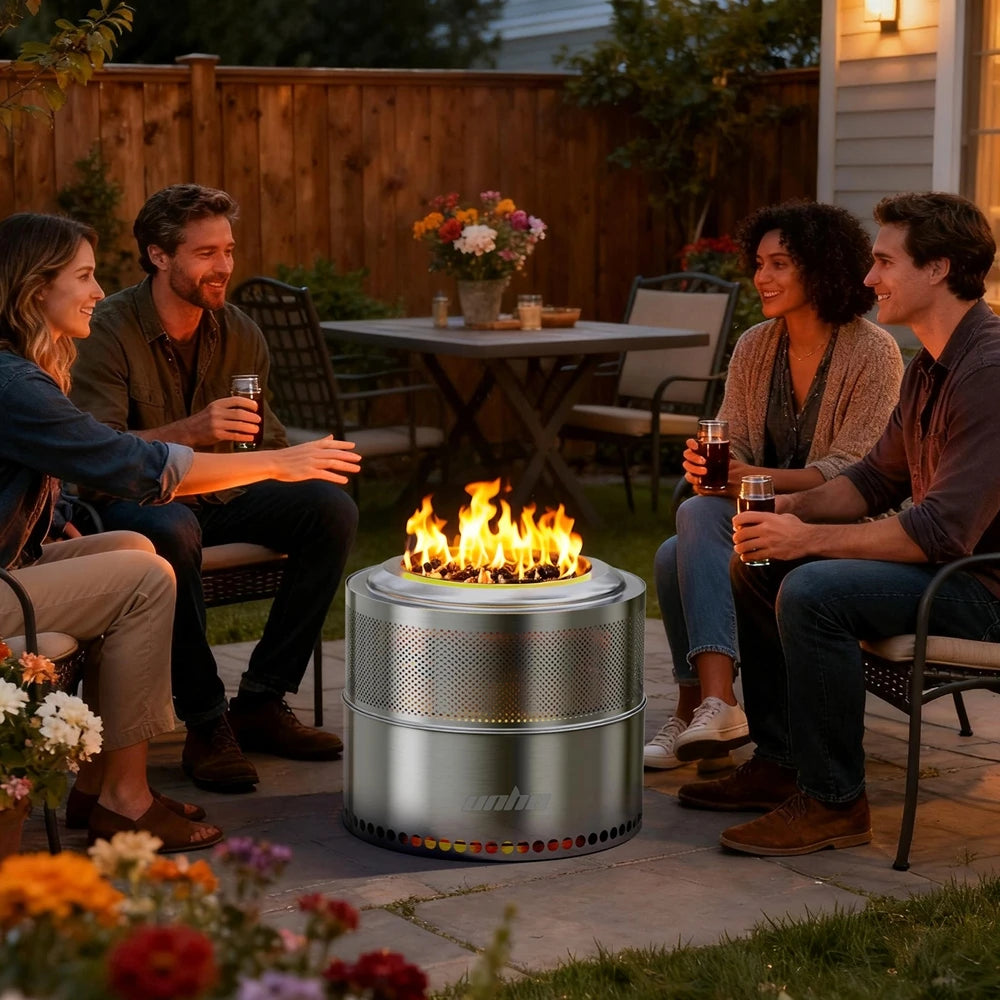 UNHO Smokeless Fire Pit Outdoor Wood Burning Portable Stainless Steel