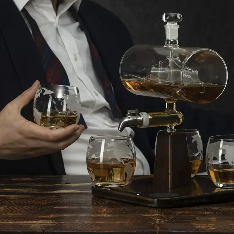 Smooth Sailing Decanter Set With Glass Cups For Home Bars