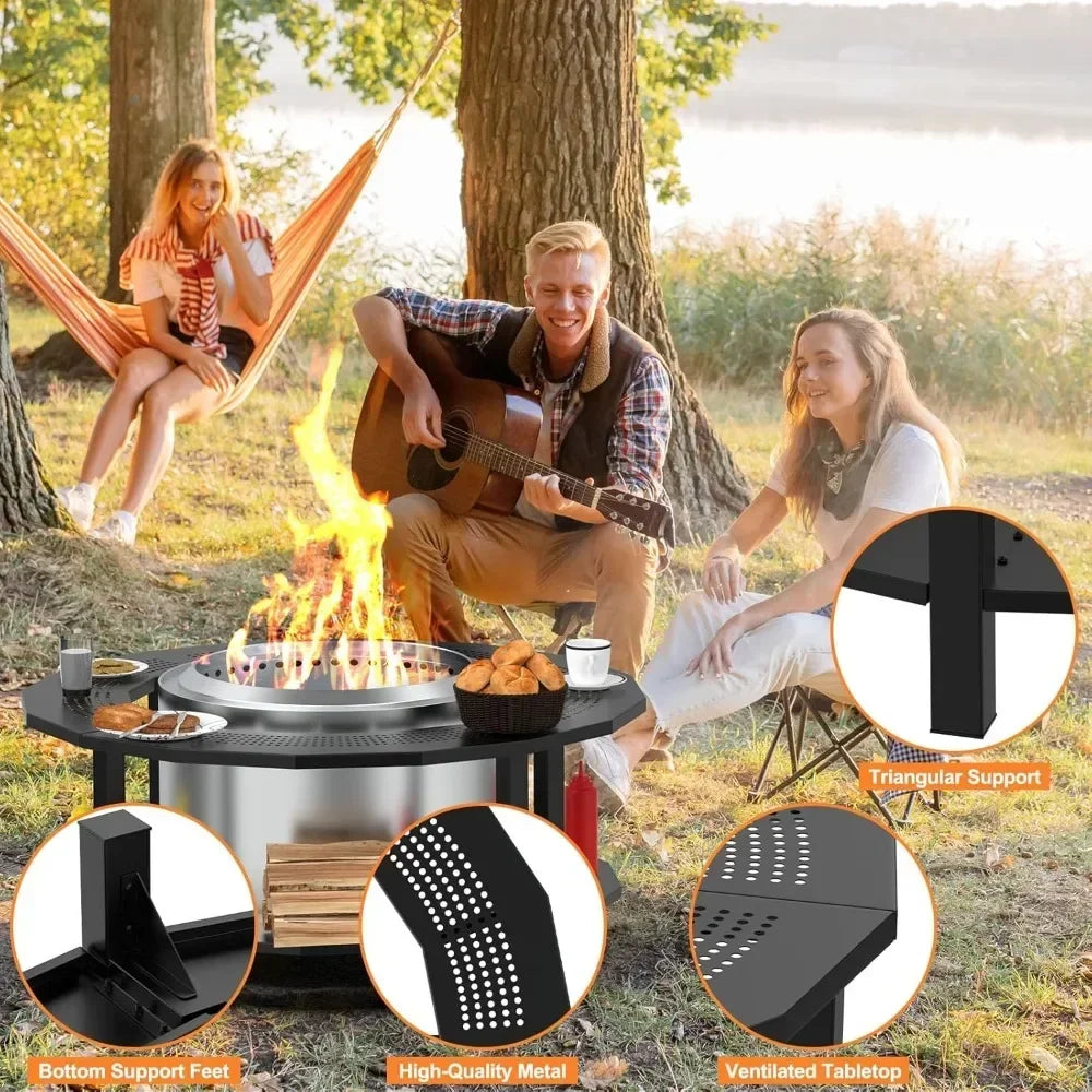 BQMAX Portable Outdoor Fire Pit Table For Wood Burning Pits