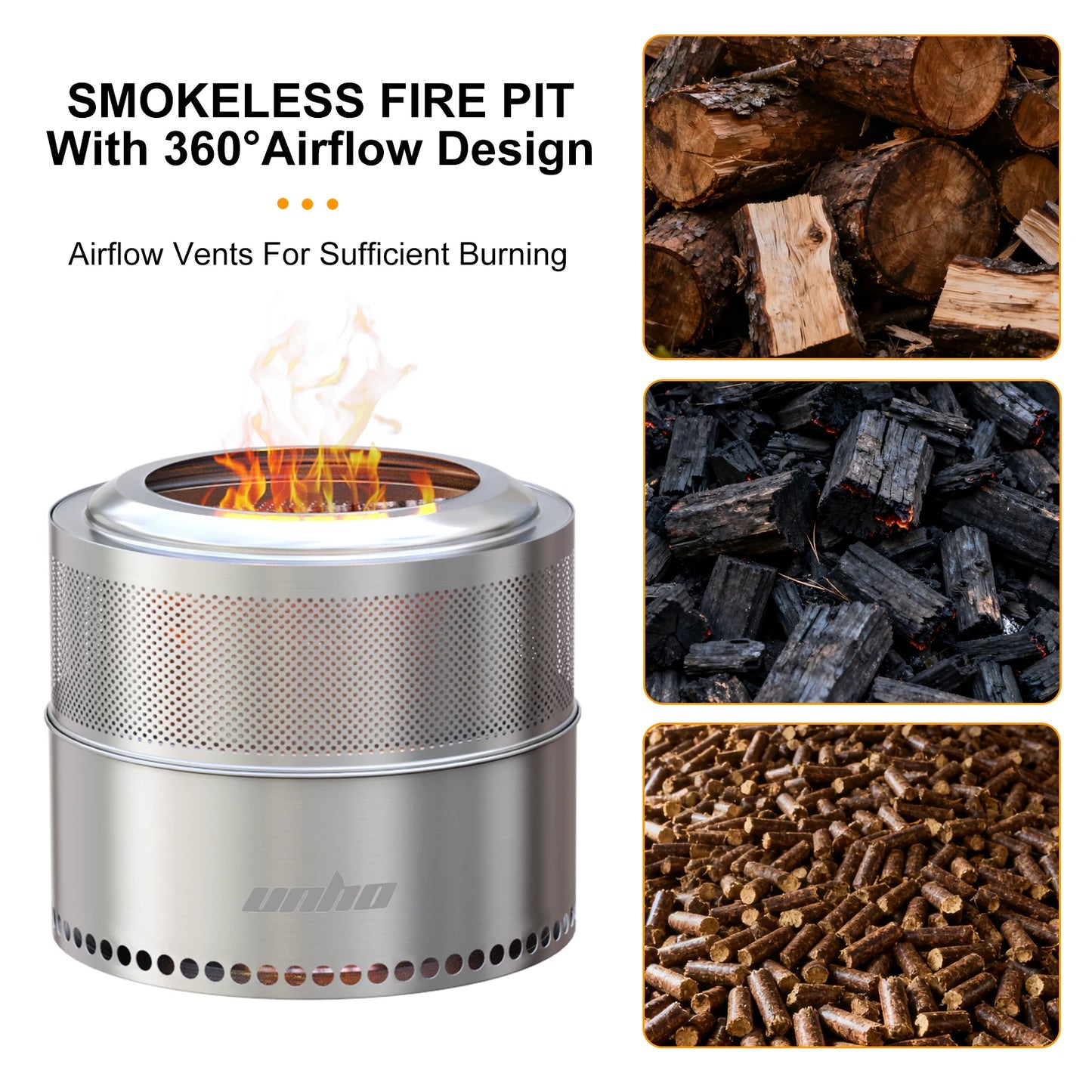 Stainless Steel Wood Burning Fire Pit Outdoor Smokeless Portable