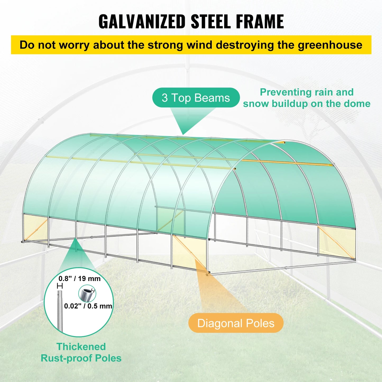 SucceBuy Walk In Tunnel Greenhouse Galvanized Steel Hoops Doors