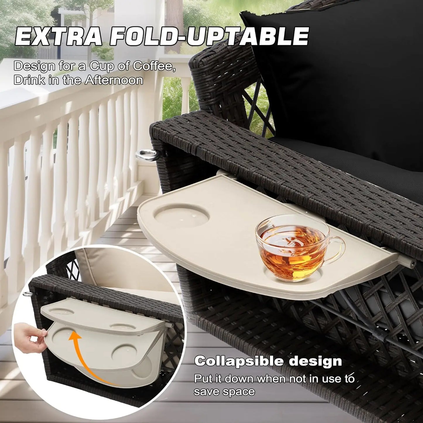 ZHENDAI Wicker Hanging Porch Swing 3-Seat Patio Swing