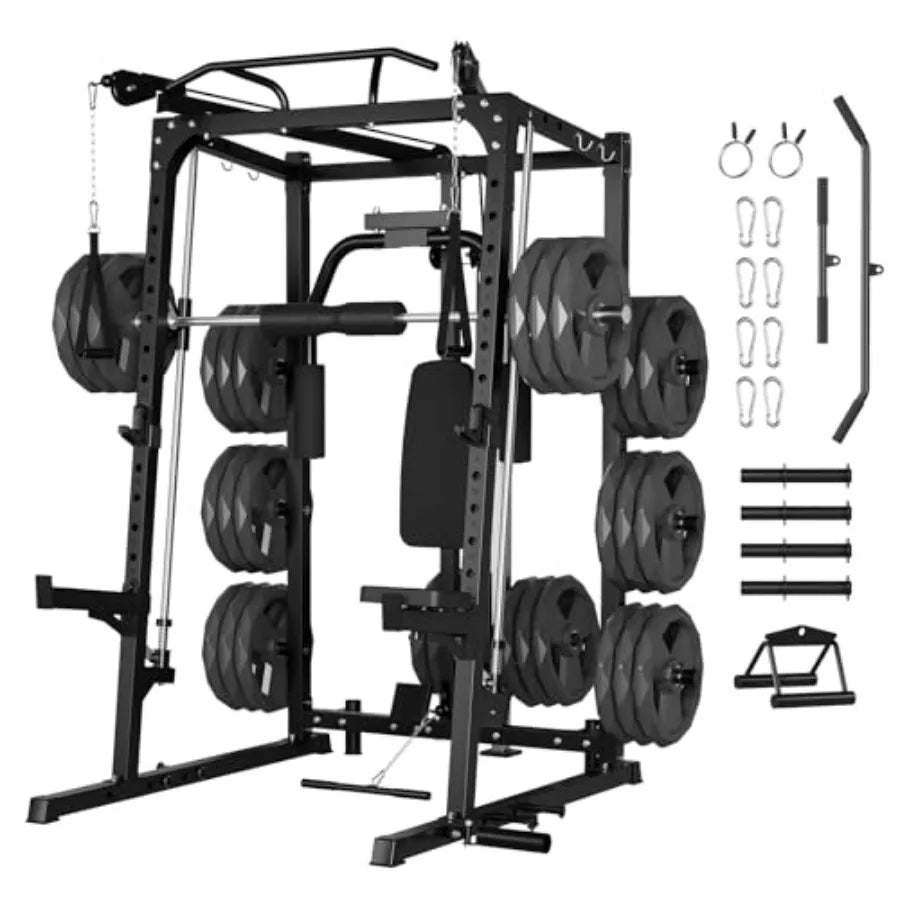 Smith Machine Home Gym Multi Function Cage With Lat Pulldown