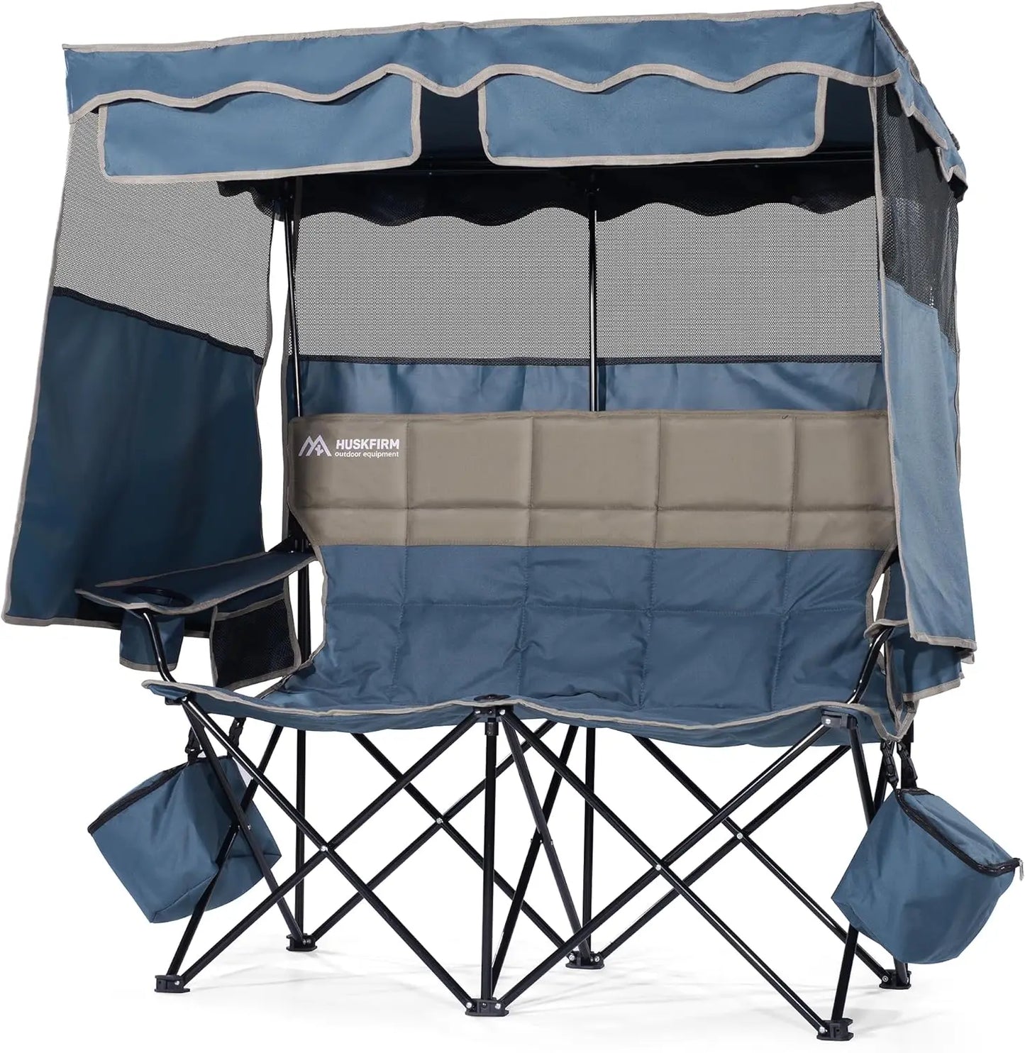 Double Camping Chair Removable Canopy Cup Holders Cooler Bag