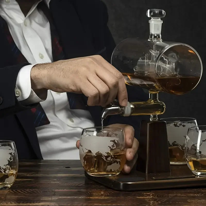Smooth Sailing Decanter Set With Glass Cups For Home Bars
