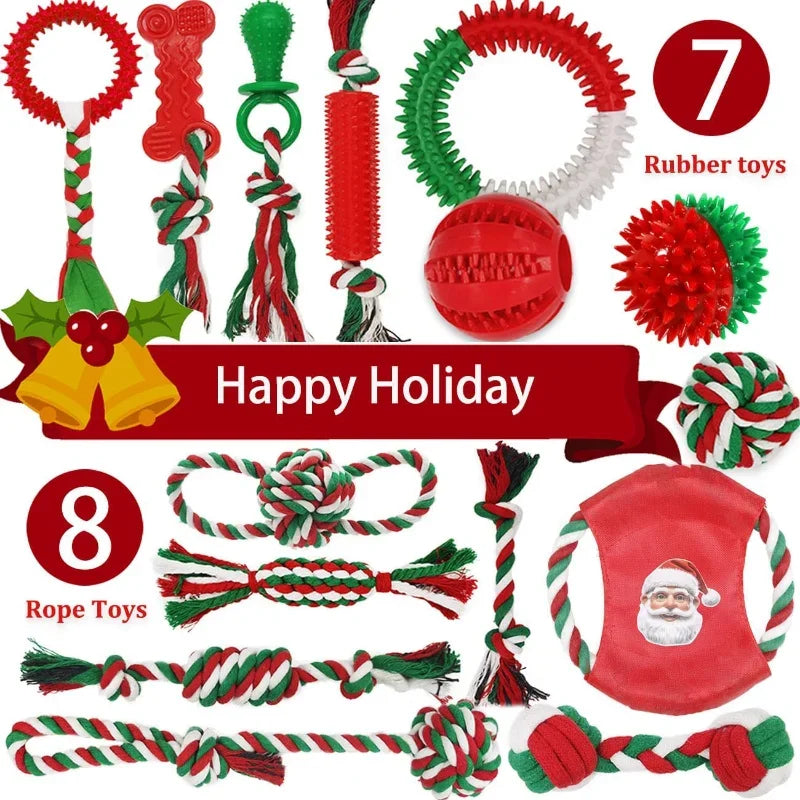 Christmas Dog Toys 15 Pack Rubber Rope Chew Toys Puppies