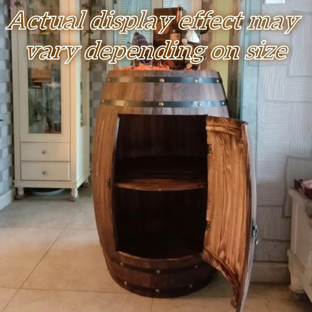 Whiskey Barrel Side Table With Storage Shelves Solid Acacia Wood