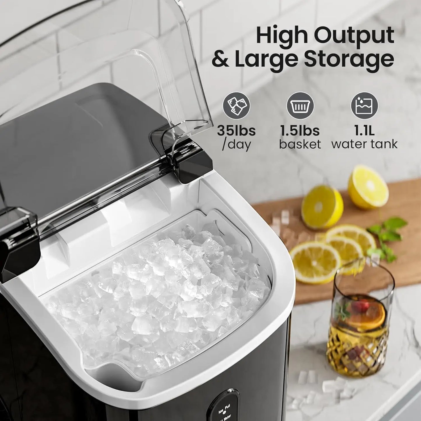 Nugget Ice Maker Countertop Portable Pebble Ice Chewable OneClick