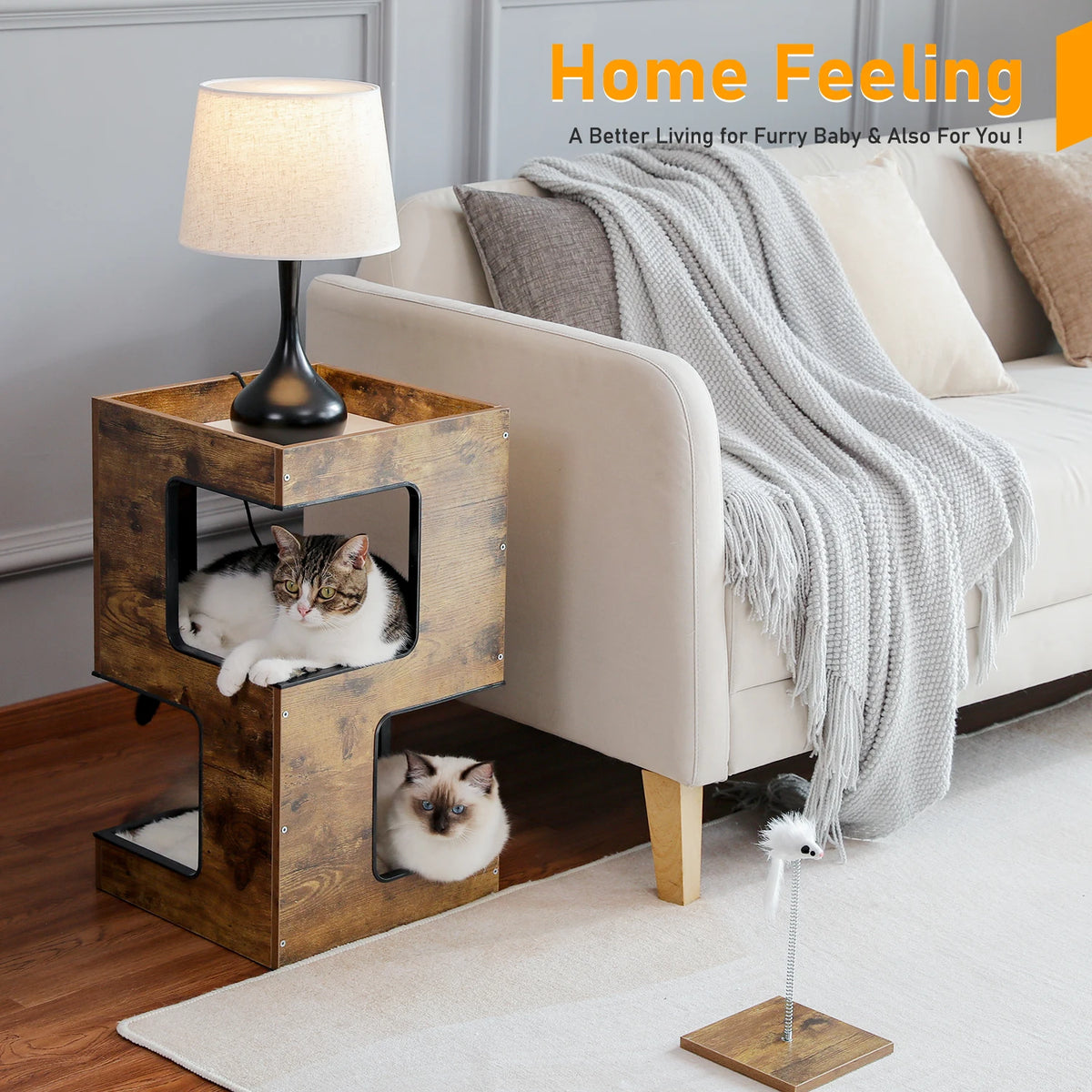 PAWZ Road Wood Cat Condo House With Scratching Pad Tower
