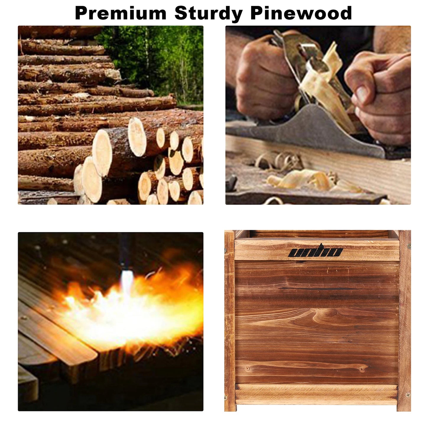 Pine Wood Raised Flower Bed Planter Box for Indoor Outdoor