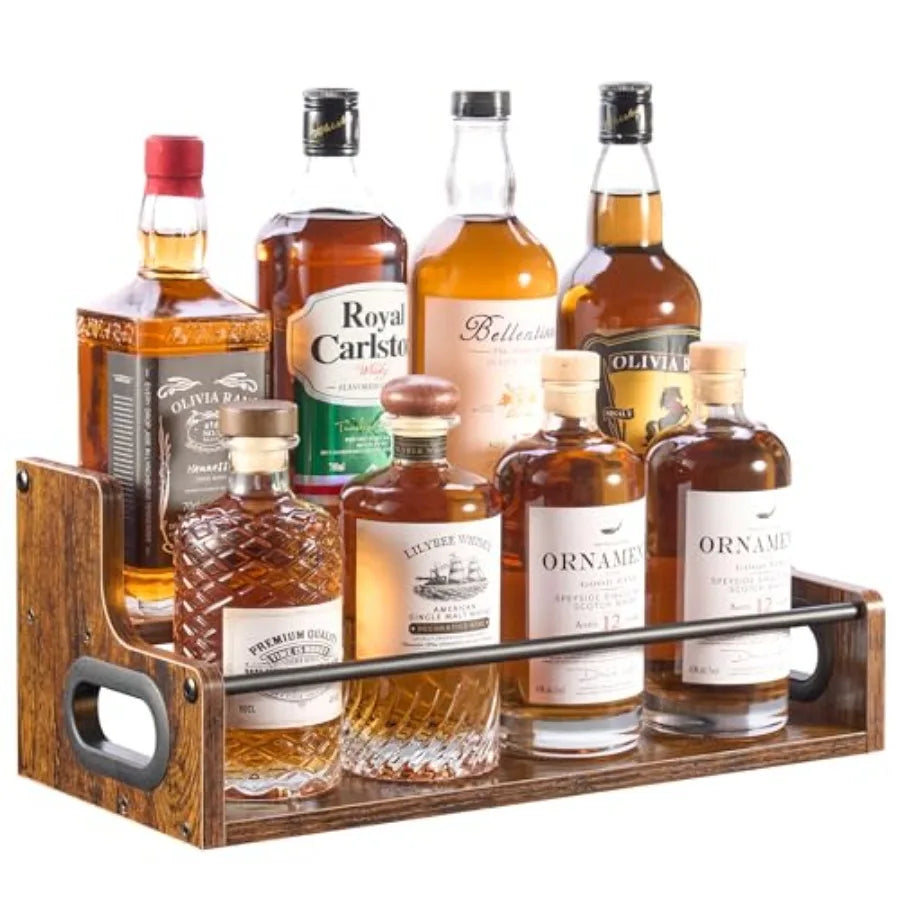Two Pack Four Tier Liquor Bottle Display Shelf Wooden Bar Shelves