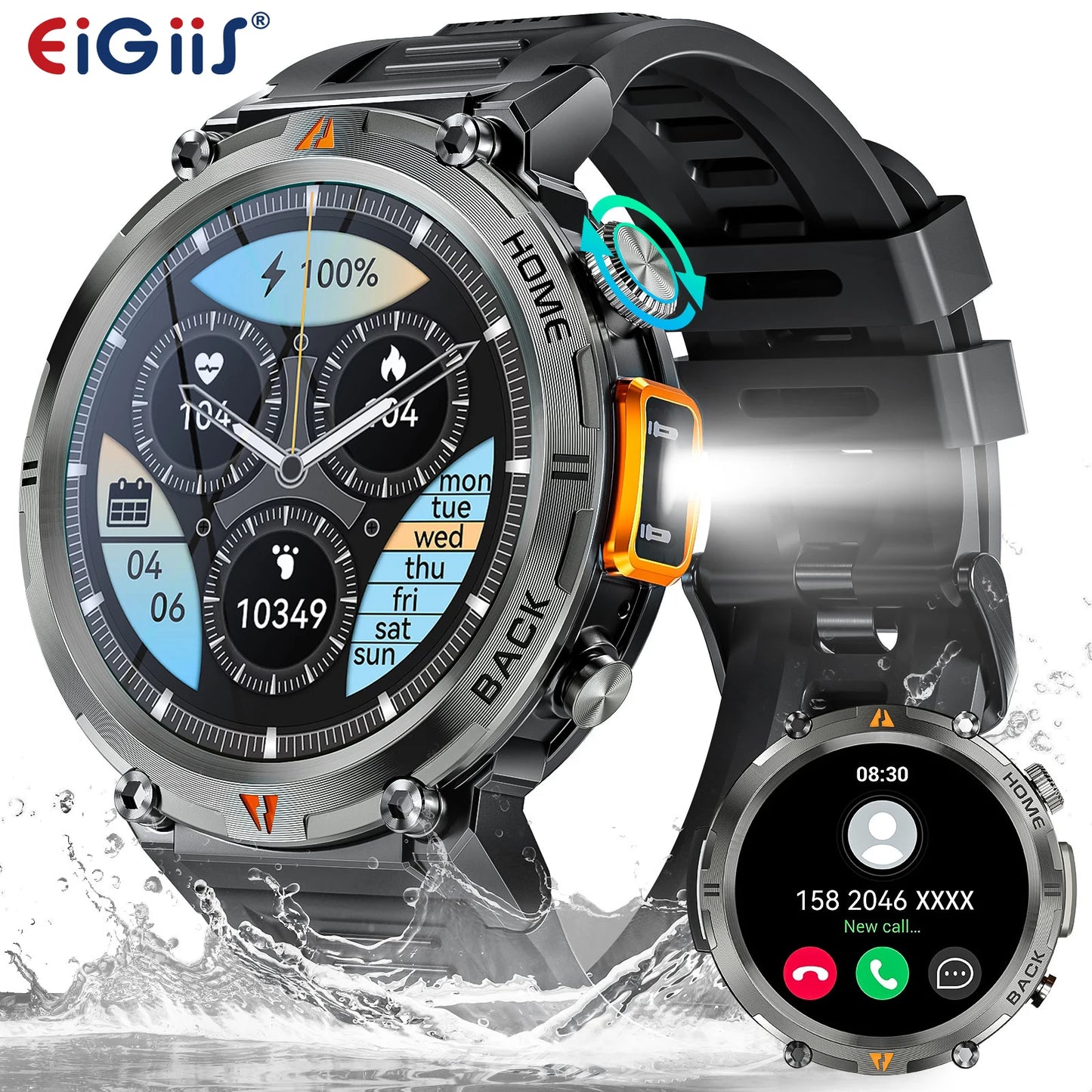 EIGIIS KE3 Bluetooth Smartwatch for Men Heart Rate Monitor