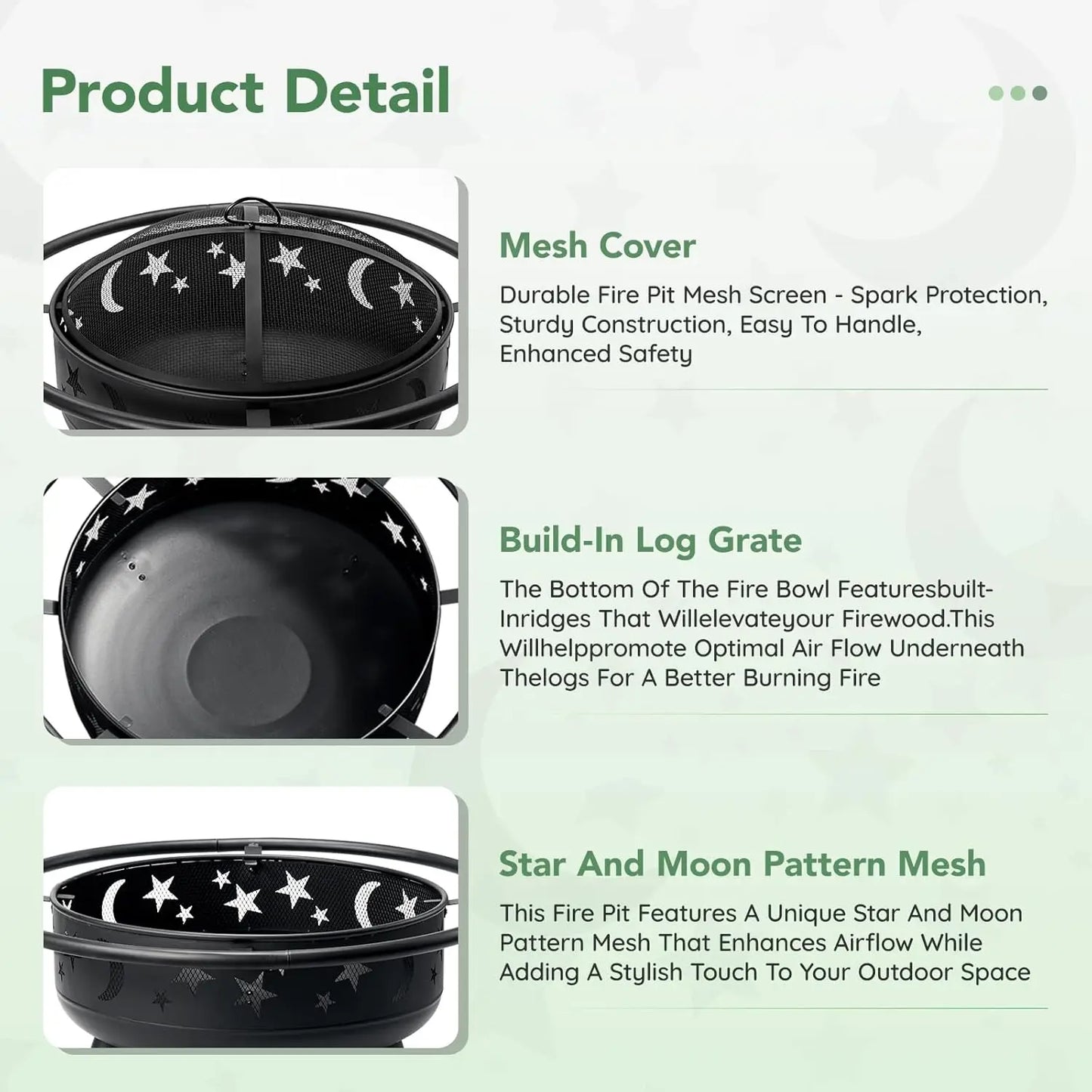 Round Fire Pit Star Moon Design Mesh Cover And Poker