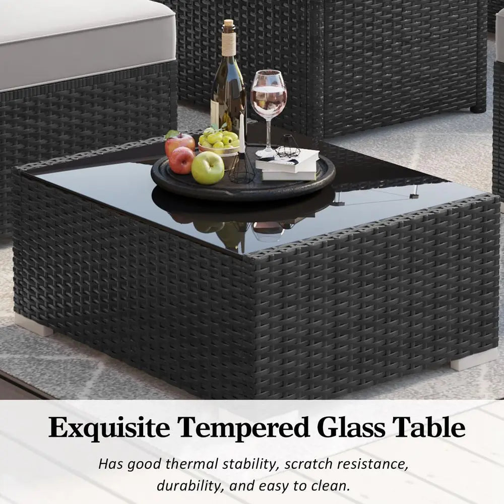 Outdoor Fire Pit Set With Rattan Wicker Sofa And Table