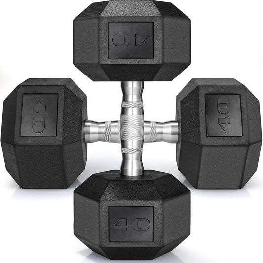 Rubber Hex Dumbbells Set 30 To 75 Pounds Cast Iron