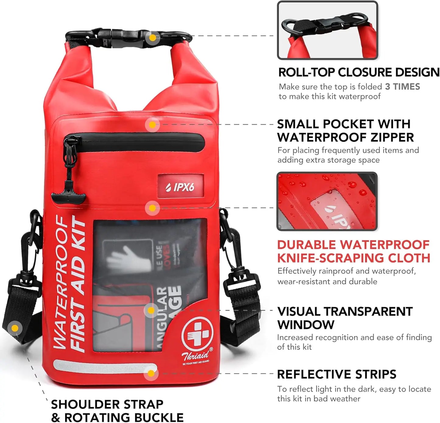 Waterproof 250-Piece First Aid Kit for Boating Camping Outdoor Emergencies
